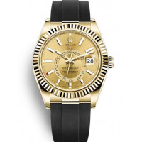 Rolex Sky Dweller Oysterflex Super Clone Watch | Champagne Dial Swiss ETA 9001 Movement| Rotating Bezel